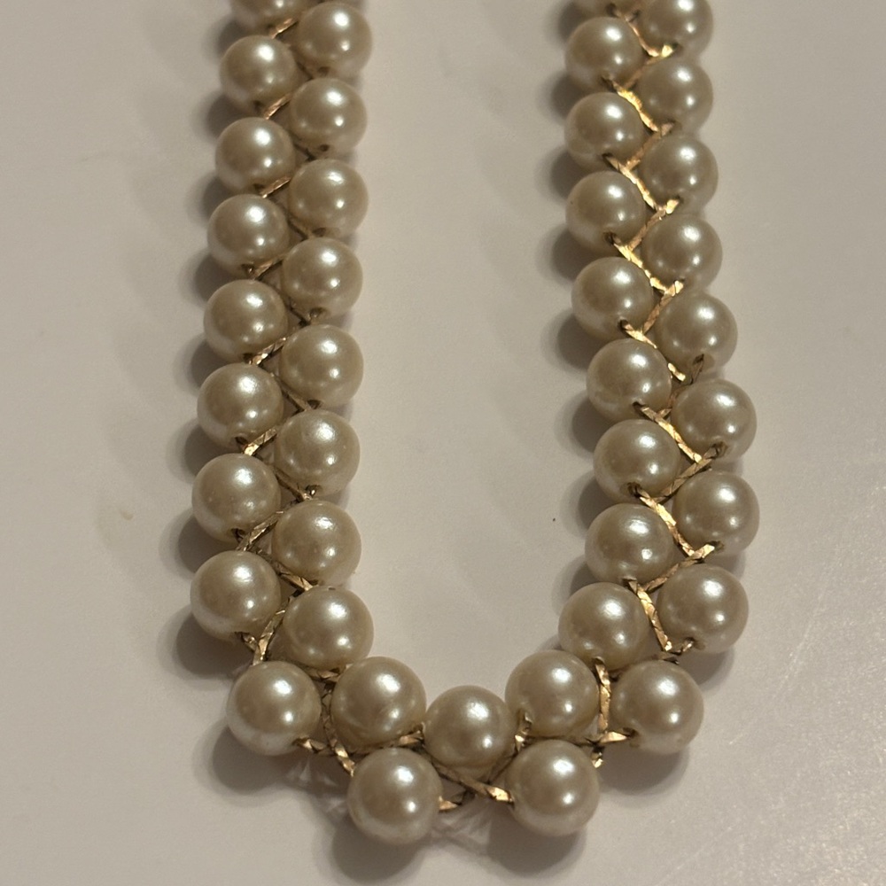 Vintage Avon Gold Tone Double Faux Pearl Choker